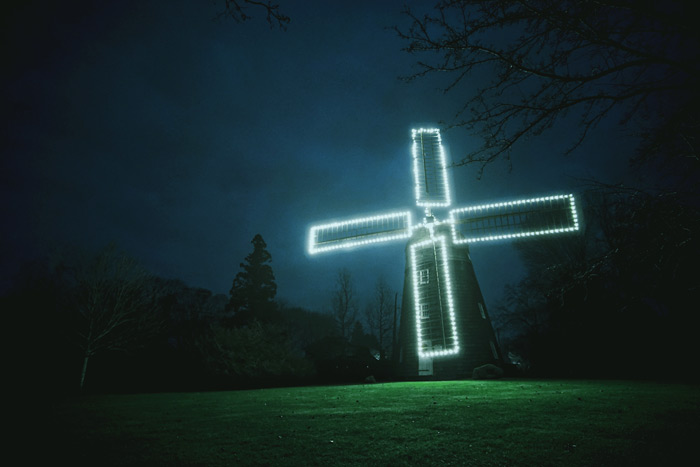 Beebe Windmill lit for Christmas in Bridgehampton