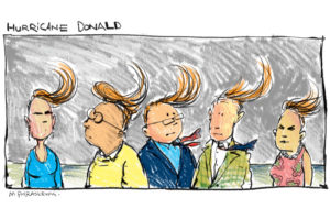 Hurricane Donald cartoon by Mickey Paraskevas