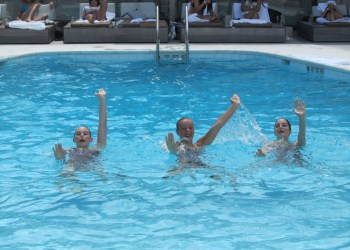 Synchronized swimming performance at Montauk Beach House.