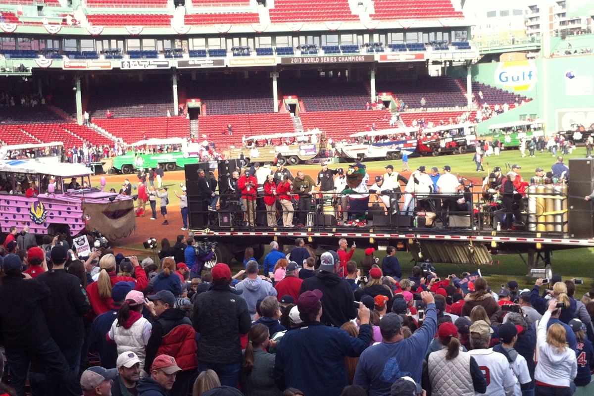 World Series victory ceremonies and parade kickoff at Fenway Park for the Boston Red Sox.