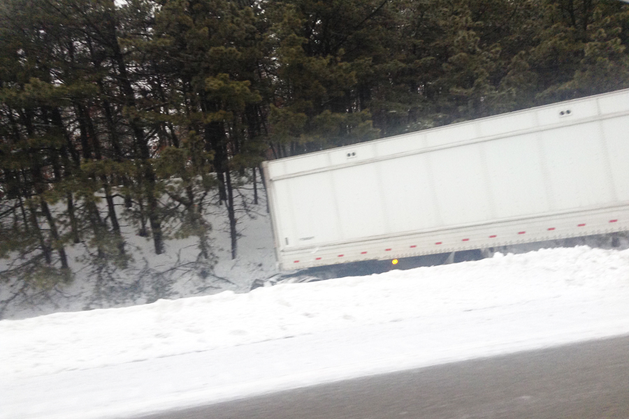 A tractor-trailer ended up traveling off the road and jack knifed along Sunrise Highway westbound on February 2.