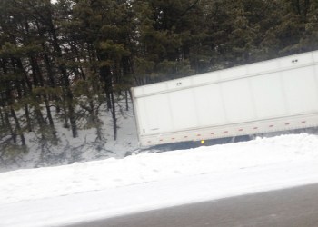 A tractor-trailer ended up traveling off the road and jack knifed along Sunrise Highway westbound on February 2.