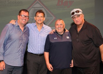 Moderator Stephen Costello, Field of Dreams actor Dwier Brown, Notre Dame football legend Rudy Ruettiger and Yankees legend Joe Pepitone.