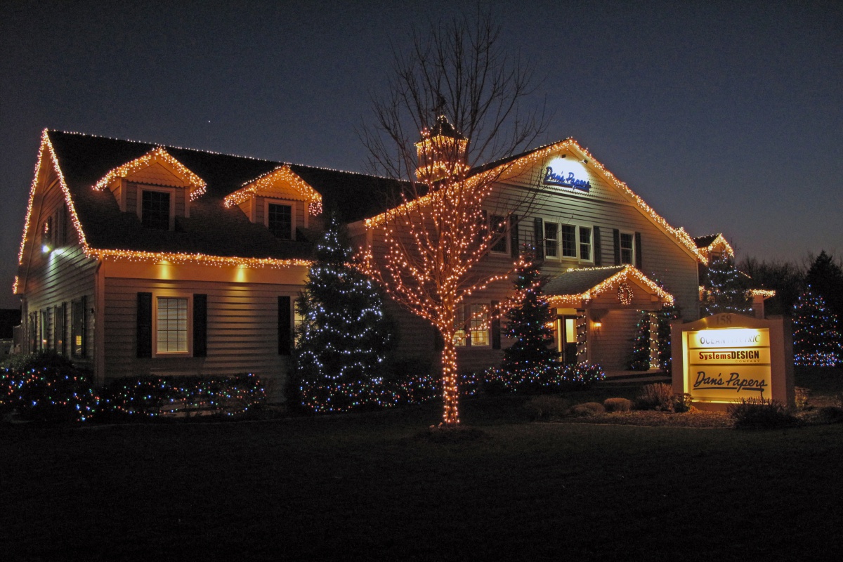 Holiday lights at the Dan's Papers office.