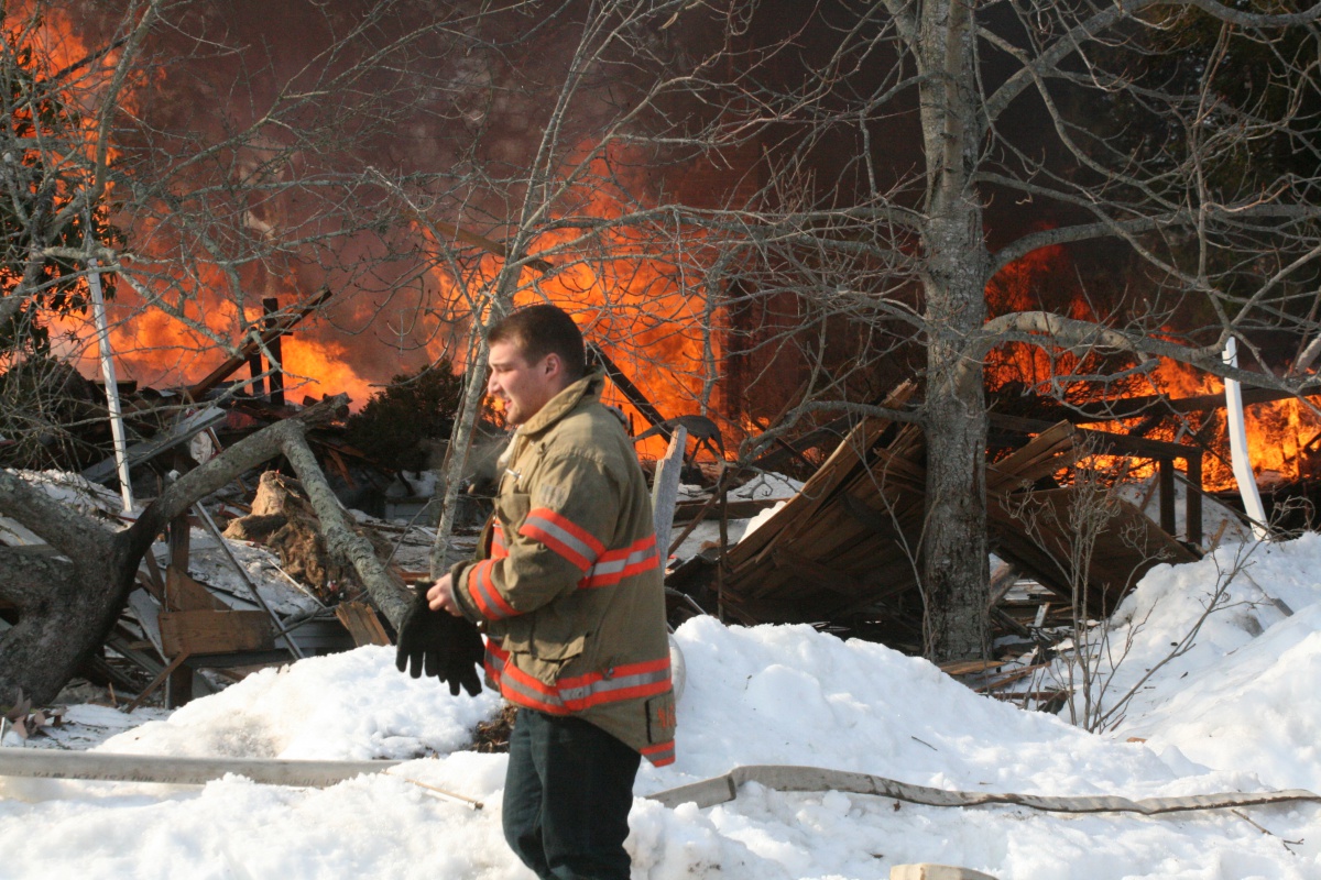 Southampton Fire Department firefighter at the blaze in Water Mill