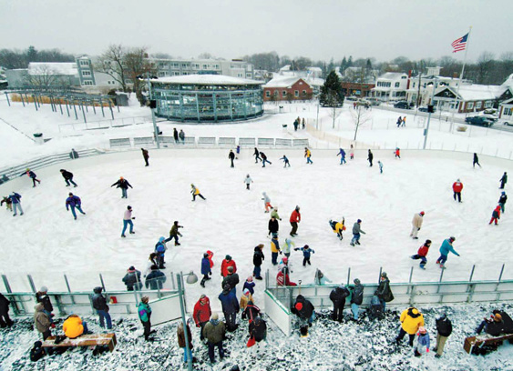The Mitchell Park skating rink in the Village of Greenport - North Fork winter fun