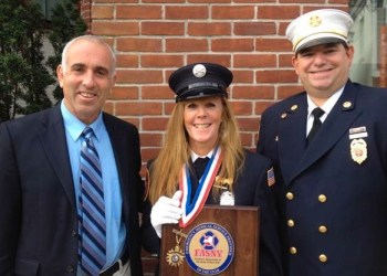 Legislator Jay Schneiderman, 2nd Lieutenant Karen Haab and Chief Ben Miller. Photo credit: Office of Legislator Schneiderman