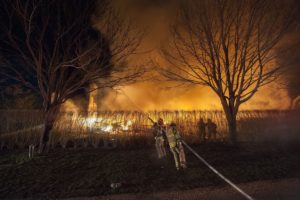 Amagansett, East Hampton and Springs firefighters fought a blaze on Miankoma Lane early Thursday that destroyed a house.