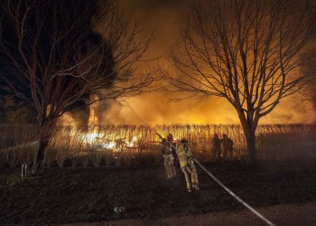 Amagansett, East Hampton and Springs firefighters fought a blaze on Miankoma Lane early Thursday that destroyed a house.