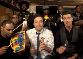 Jimmy Fallon Robin Thicke and The Roots on Late Night