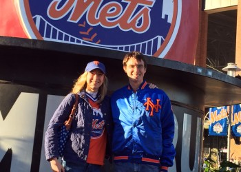 Kelly and Sean Laffey outside Game 3 of the World Series