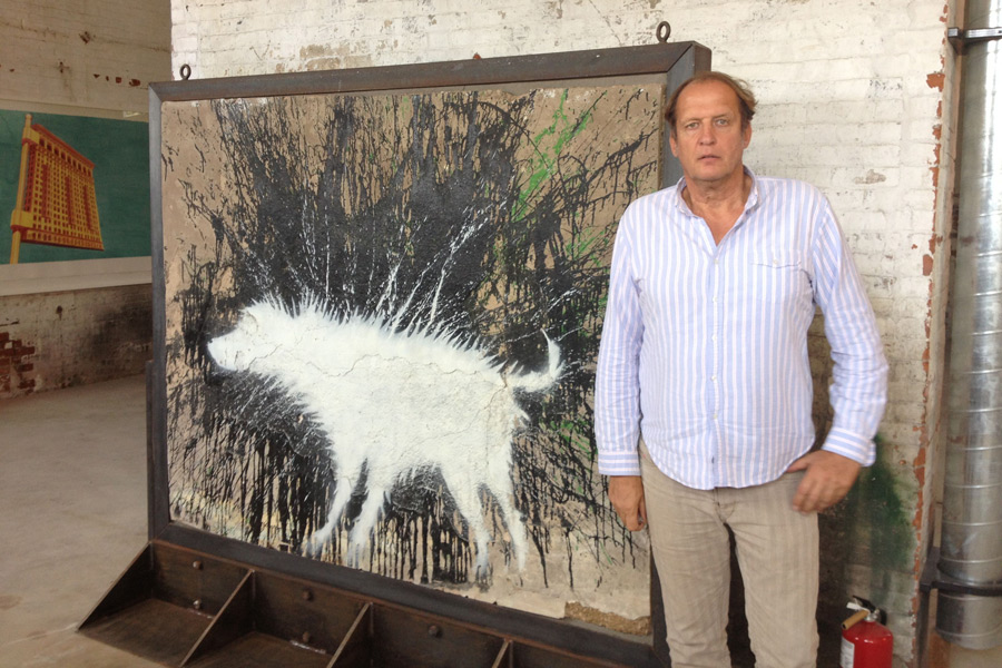 Stephan Kezsler with Wet Dog by Banksy