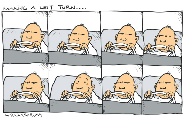Left Turn cartoon by Mickey Paraskevas