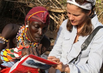 Patrick Loldepe and Elizabeth L. Gilbert in THE LAST SAFARI. Credit: Pandora Multimedia Productions in association with Akjak Moving Pictures