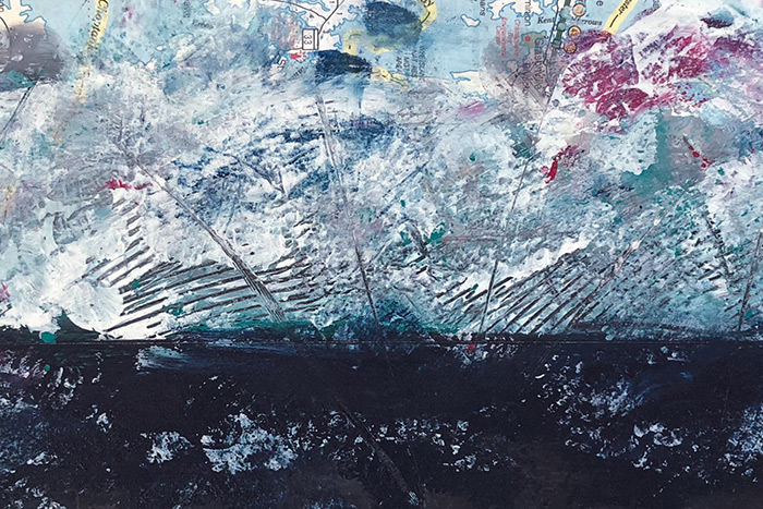 Mixed media painting by Francis Klaess, abstract seascape