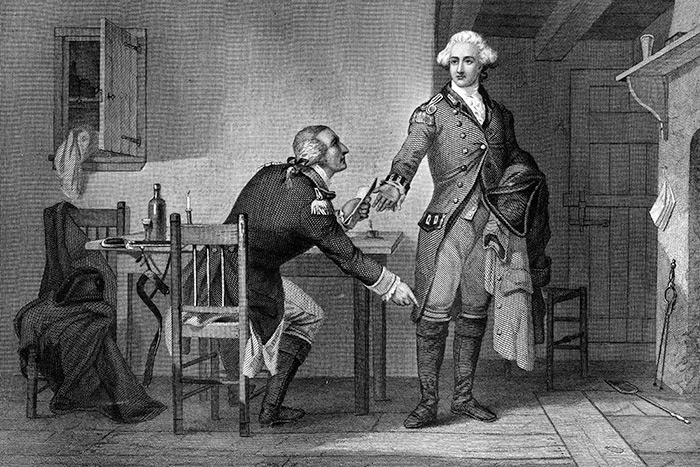 Major John André picking up papers from Benedict Arnold...but is that what really happened? What else about André is truly known?