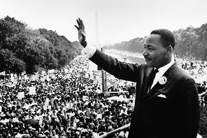 Martin Luther King Jr. prepares to deliver his famous "I Have a Dream" speech in 1963