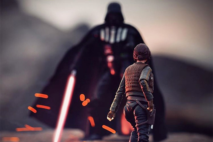 Jyn Erso faces Darth Vader in a "Rogue One: A Star Wars Story" inspired toy photograph by Matt Rohde, aka x_captain_kaos_x
