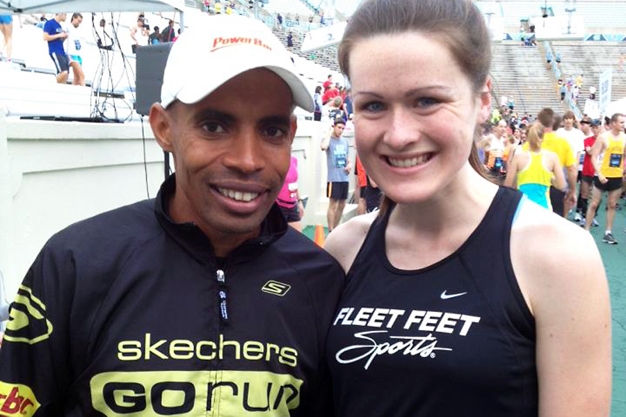 Meb poses with fan Marley Burns