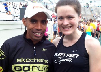 Meb poses with fan Marley Burns
