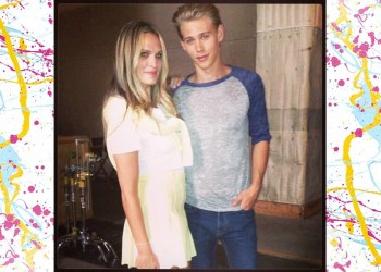 Molly Sims and Austin Butler on the set of The Carrie Diaries