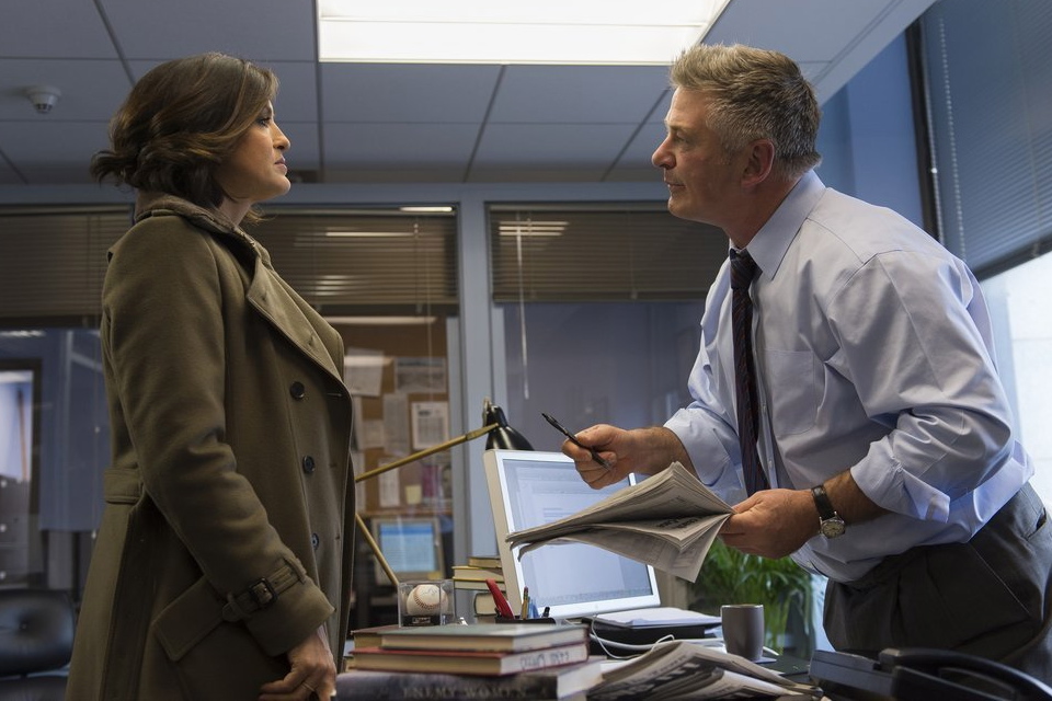 Mariska Hargitay as Sgt. Olivia Benson and Alec Baldwin as Jimmy MacArthur.