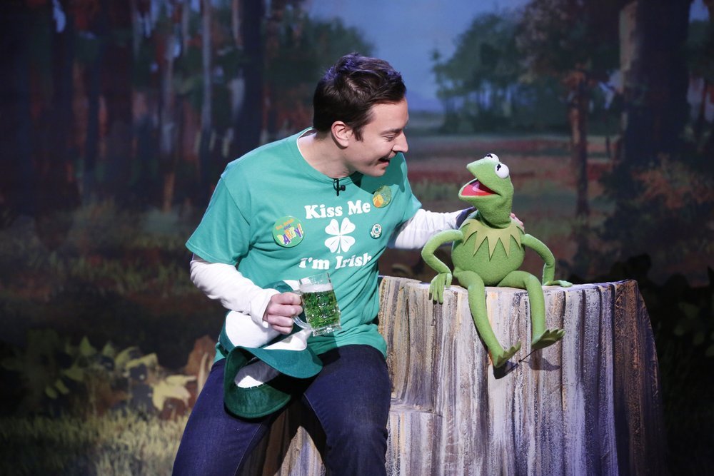 Jimmy Fallon and Kermit The Frog sing "It's Not Easy Being Green" on March 17, 2014.