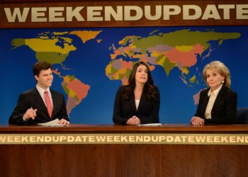 Colin Yost, Cecily Strong and Barbara Walters on 