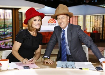 Savannah Guthrie and Matt Lauer sport Pharrell hats.