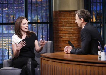 Actress Tina Fey during an interview with host Seth Meyers on September 17, 2014.