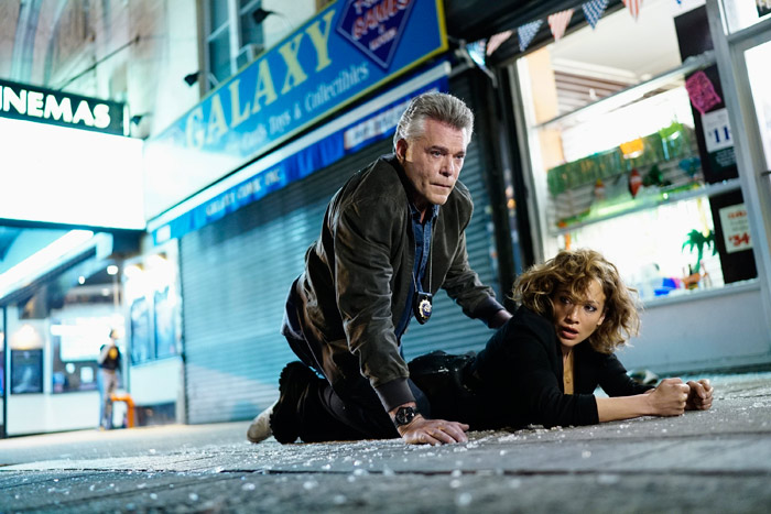 Jennifer Lopez as Harlee Santos and Ray Liotta as Bill Wozniak in Shades of Blue.