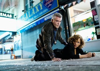 Jennifer Lopez as Harlee Santos and Ray Liotta as Bill Wozniak in Shades of Blue.