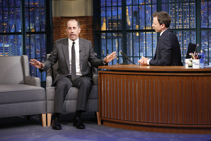 Jerry Seinfeld during an interview with host Seth Meyers on Late Night's June 9, 2015, episode.