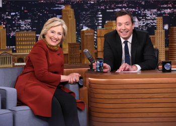 Presidential Candidate Hillary Clinton and host Jimmy Fallon take a Snapchat on January 14, 2016