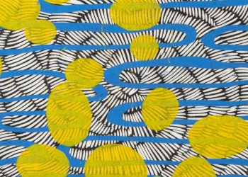 Night Web, Azure Rings,, Citron Balls, 2013 relief print on Sekishu paper by Sue Heatley.