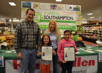 OLH students Jessica Gutierrez and Olivia Tozzi with Nuzzi and Scalera
