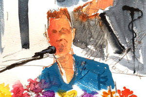 Mickey Paraskevas' sketch of Chris Martinat the secret Coldplay show in Amagansett