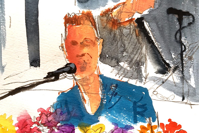 Mickey Paraskevas' sketch of Chris Martinat the secret Coldplay show in Amagansett
