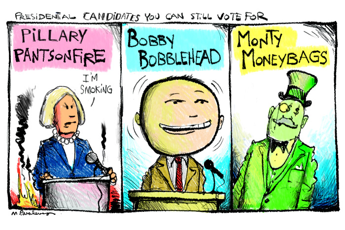 Presidential makeovers cartoon by Mickey Paraskevas