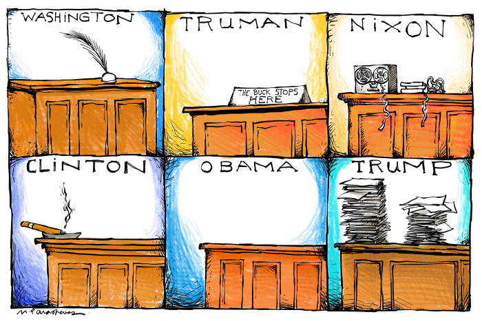 Presidential podiums cartoon by Mickey Paraskevas