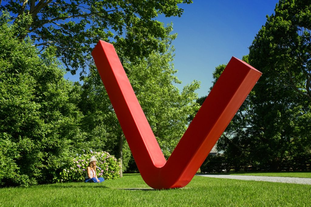 Red Check sculpture at Nova's Ark Project in Water Mill