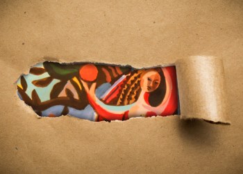 Reynold Ruffins Dan's Papers cover wrapped in brown paper