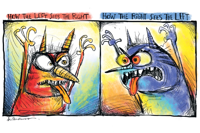 Right vs. Left AP cartoon by Mickey Paraskevas