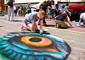 Kimberly Guthrie at the 2014 East End Arts Council Community Mosaic Street Painting Festival