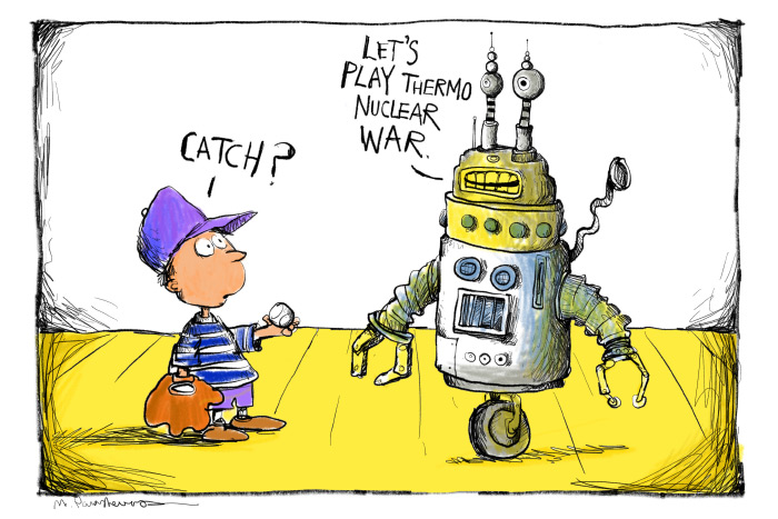 Robot cartoon by Mickey Paraskevas