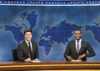 Colin Jost and Michael Che host Saturday Night Live's Weekend Update on NBC