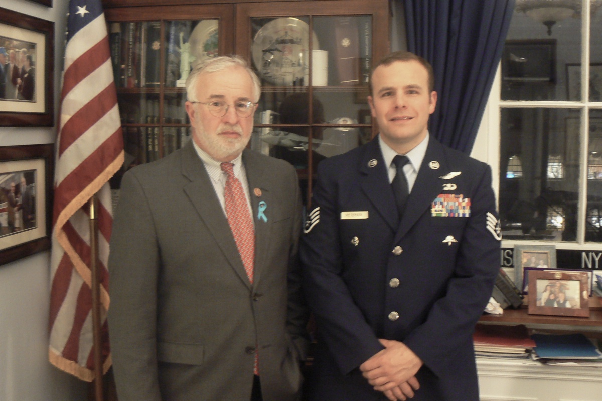 Congressman Tim Bishop and Staff Sergeant Christopher Petersen.