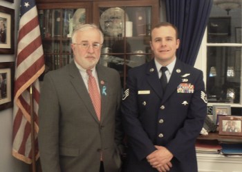 Congressman Tim Bishop and Staff Sergeant Christopher Petersen.