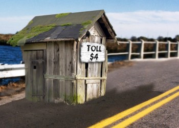 Fake tollbooth on Bridge Lane in Sagaponack