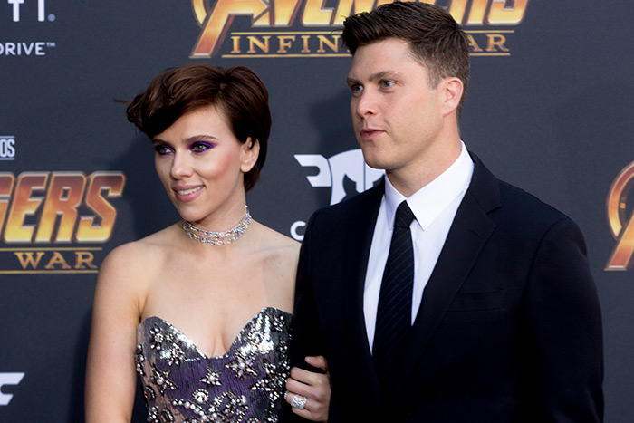 Scarlett Johansson and Colin Jost at the "Avengers: Infinity War" world premiere event